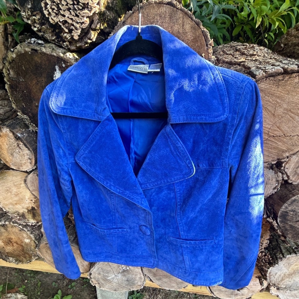 Chico's Jacket Leather Suede Blazer Vibrant Cobalt Blue Y2K Western Chic